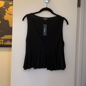 Black Ribbed Tank with bottom detail